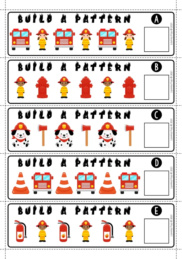 Firefighter Build a Pattern Printable Activity | Math Center for Kindergarten