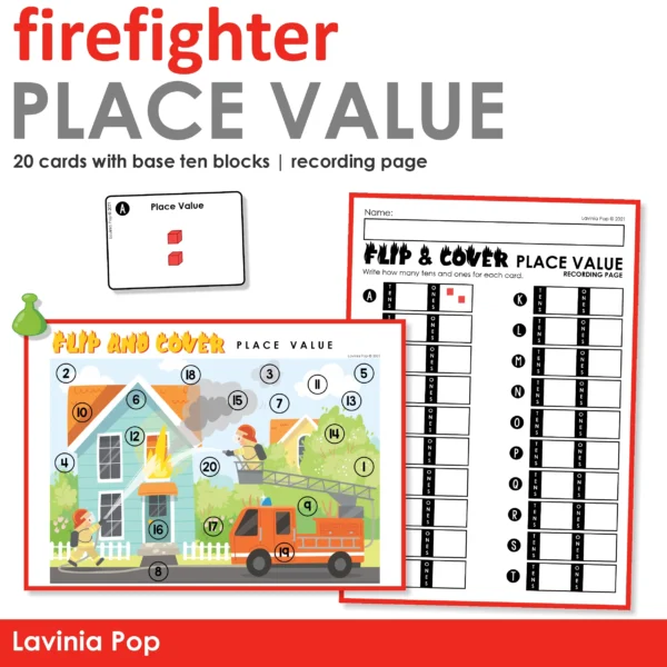 Firefighter Base Ten Blocks Place Value Printable Activity | Math Center for Kindergarten