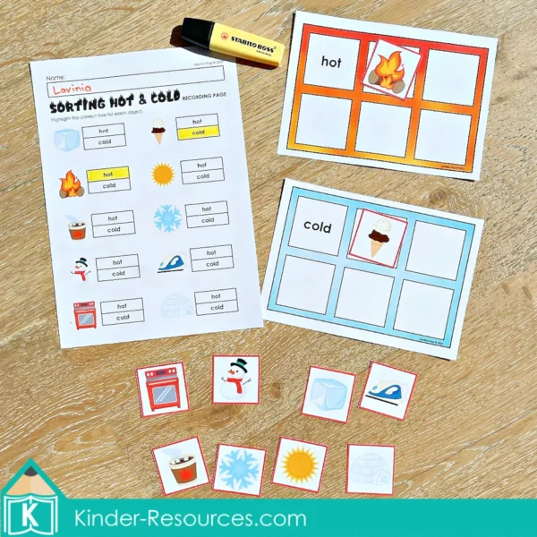 Firefighter Hot & Cold Sorting Printable Activity | Math Center for Kindergarten