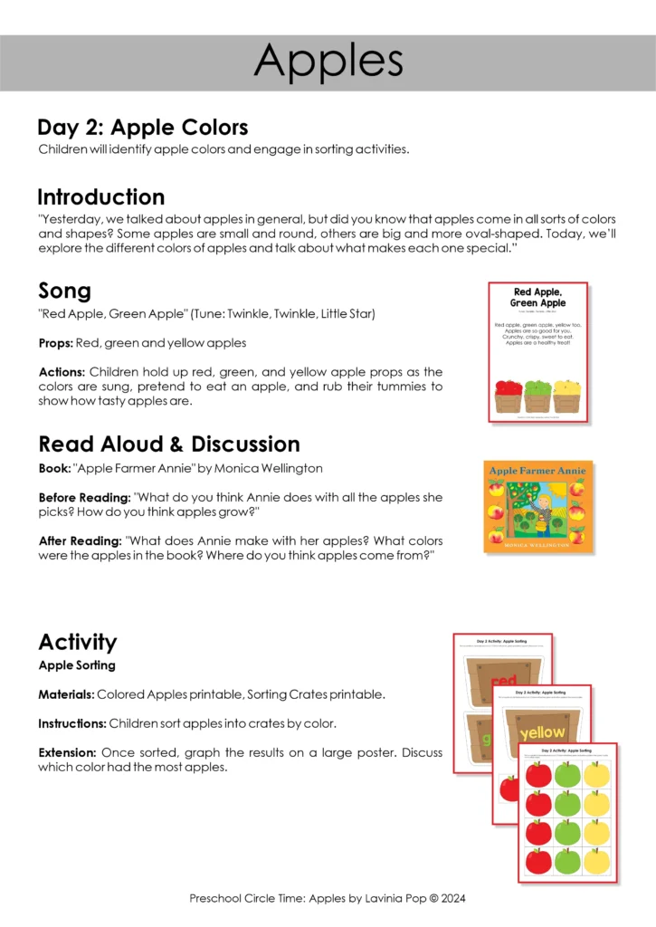Preschool Circle Time Apples Printables and Activities | Day 2: Apple Colors