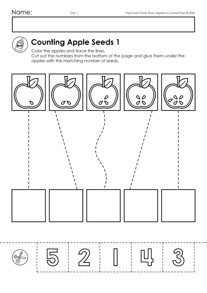 Preschool Circle Time Apples Printables and Activities | Counting Apple Seeds