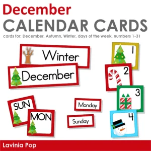 December Calendar Time Cards Pocket Chart | Number Cards, Days of the Week, Season