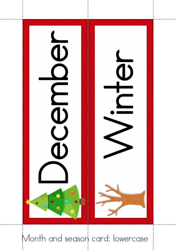 December Calendar Time Cards Pocket Chart | Number Cards, Days of the Week, Season