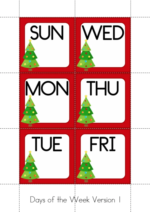 December Calendar Time Cards Pocket Chart | Number Cards, Days of the Week, Season