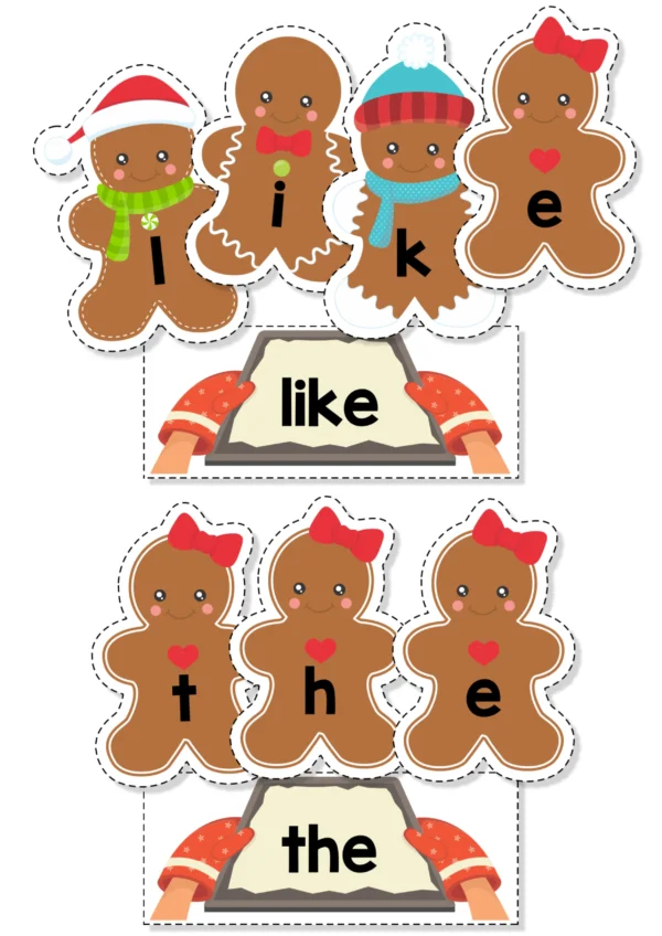 Christmas Gingerbread Man Boy Girl Sight Word Literacy Center | Printable Spelling Activity | Editable PDF. File