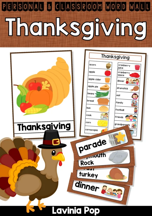 Thanksgiving Word Wall packet for learning new vocabulary | Writing Centers