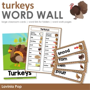 Turkeys Word Wall packet for learning new vocabulary | Writing Centers