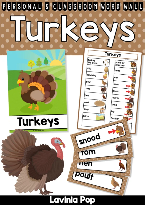 Turkeys Word Wall packet for learning new vocabulary | Writing Centers