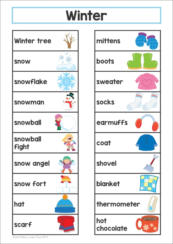 Winter Word Wall packet for learning new vocabulary | Writing Centers