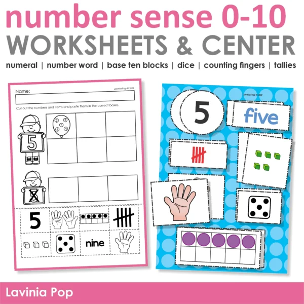 Kindergarten Number Sense 0-10 Worksheets and Center Activity | Number Sorting