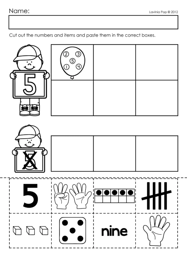 Kindergarten Number Sense 0-10 Worksheets and Center Activity | Number Sorting