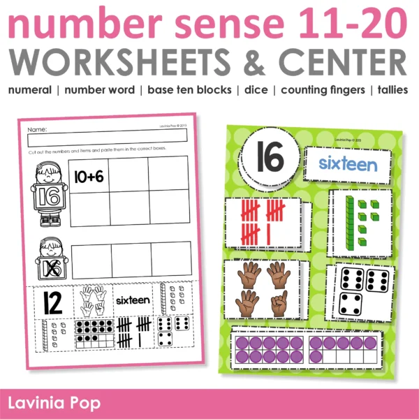 Kindergarten Number Sense 11-12 Worksheets and Center Activity | Number Sorting