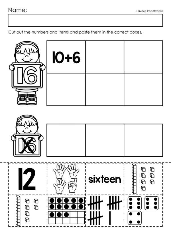 Kindergarten Number Sense 11-12 Worksheets and Center Activity | Number Sorting