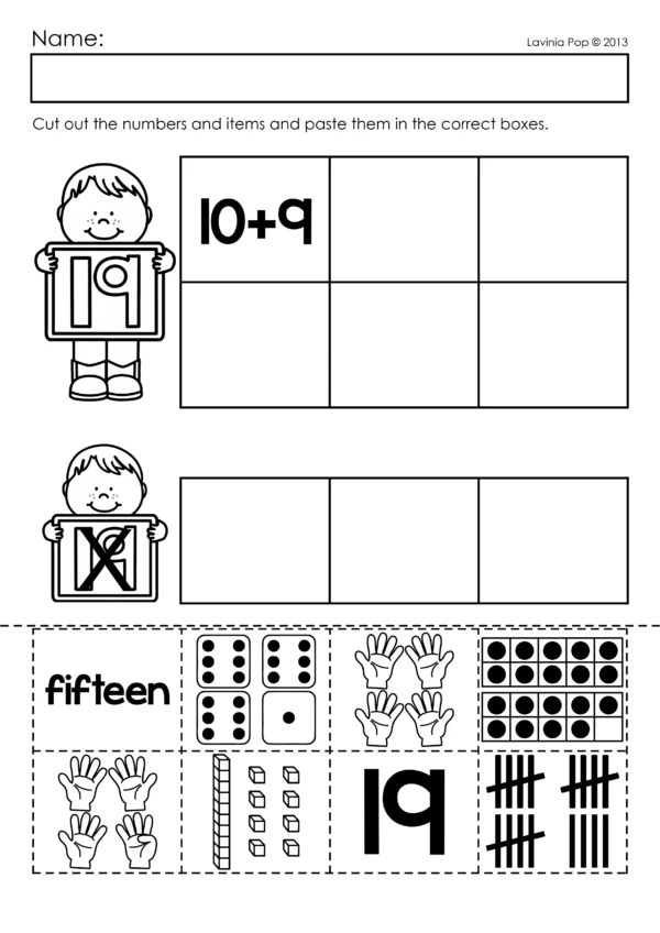 Kindergarten Number Sense 11-12 Worksheets and Center Activity | Number Sorting