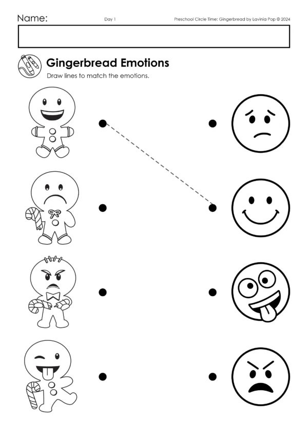 Gingerbread Preschool Unit | Circle Time Printables and Activities | Gingerbread Emotions