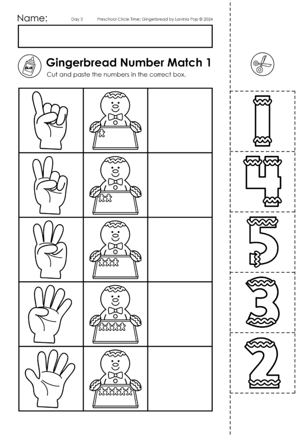 Gingerbread Preschool Unit | Circle Time Printables and Activities | Gingerbread Number Match