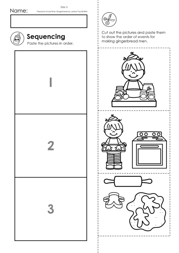 Gingerbread Preschool Unit | Circle Time Printables and Activities | Making Gingerbread Sequencing