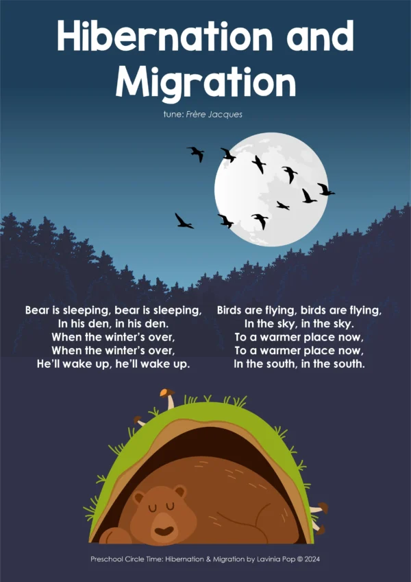 Hibernation and Migration Preschool Unit | Circle Time Printables and Activities | Song for Preschool