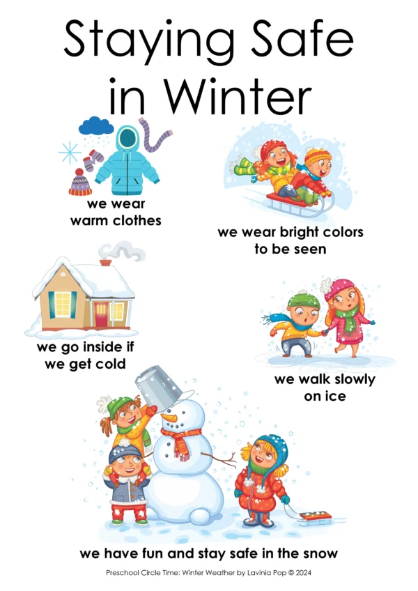 Winter Weather Preschool Unit | Circle Time Printables and Activities | Winter Safety Poster