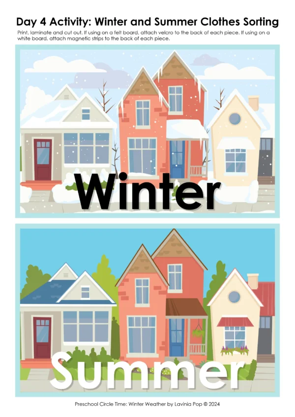 Winter Weather Preschool Unit | Circle Time Printables and Activities | Sorting Winter and Summer Clothes