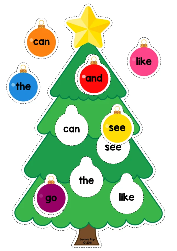 Christmas Tree Ornaments Sight Word Literacy Center | Printable Matching Activity | Editable PDF. File