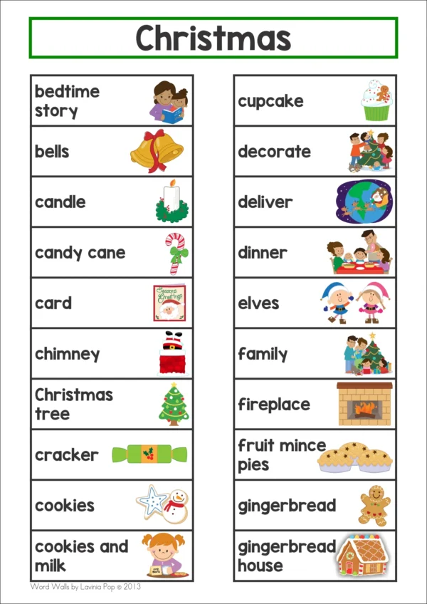 Christmas Word Wall packet for learning new vocabulary | Writing Centers