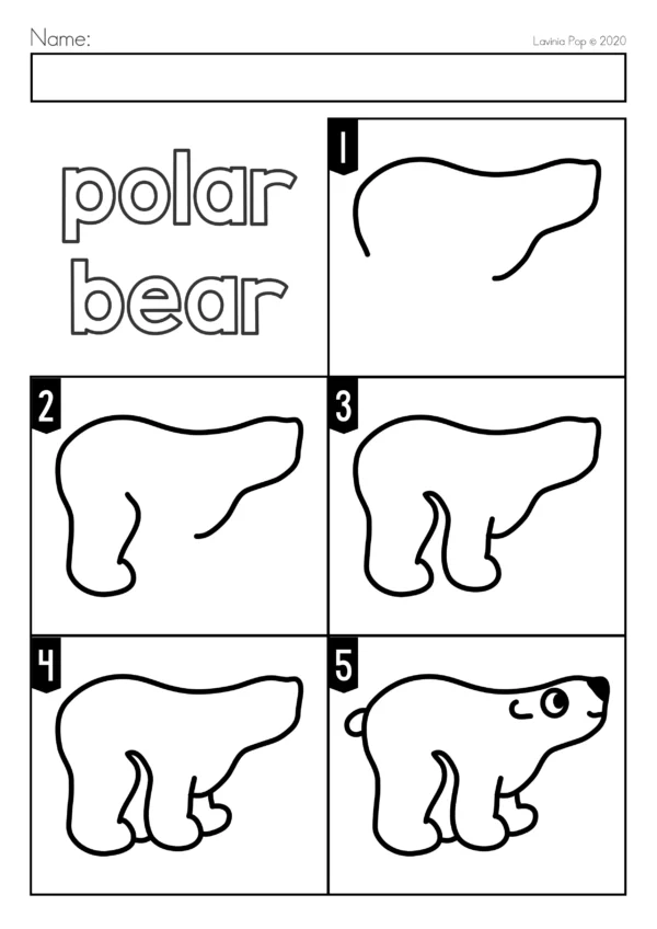 FREE Winter Directed Drawing Printable Activitiy. Polar Bear Step by Step Drawing