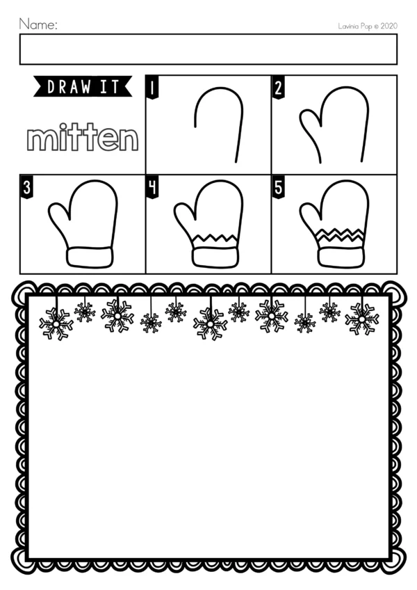 FREE Winter Directed Drawing Printable Activitiy. Mitten Step by Step Drawing