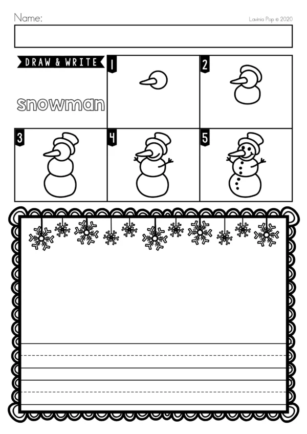 FREE Winter Directed Drawing Printable Activitiy. Snowman Step by Step Drawing