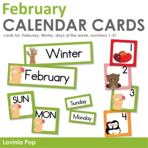 February Calendar Time Cards Pocket Chart | Number Cards, Days of the Week, Season