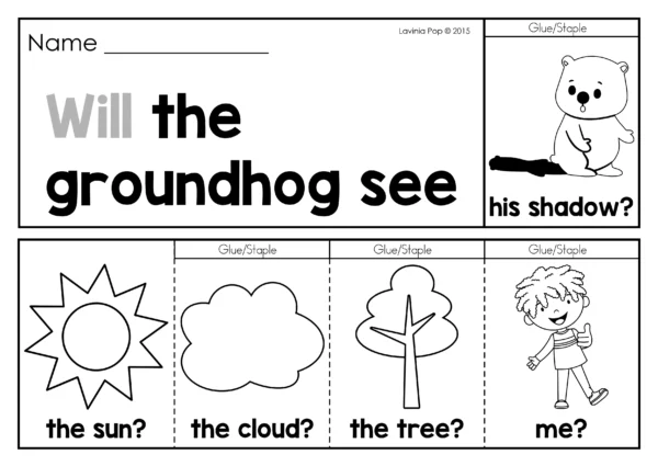 Groundhog Day Printable Sight Word Flip Book Readers with worksheets