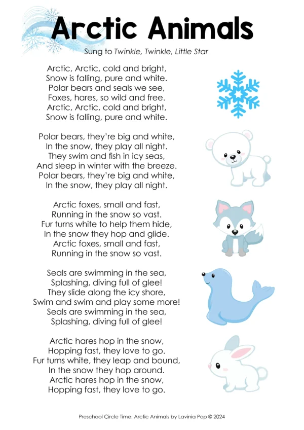 Arctic Animals Preschool Unit | Circle Time Printables and Activities | Preschool Song