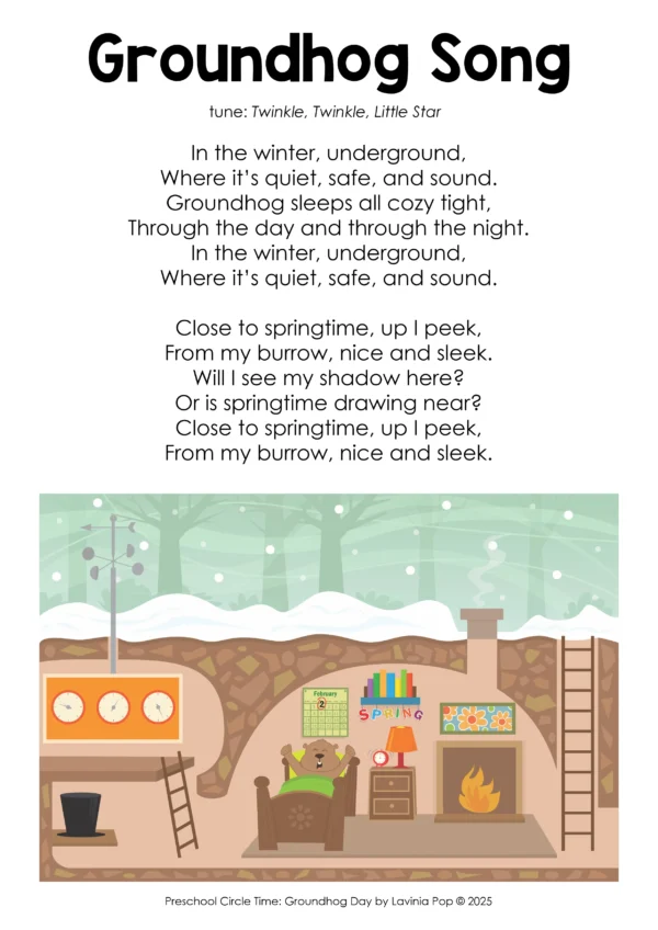 Groundhog Day Preschool Unit | Circle Time Printables and Activities | Groundhog Song for Preschool about Winter and Spring