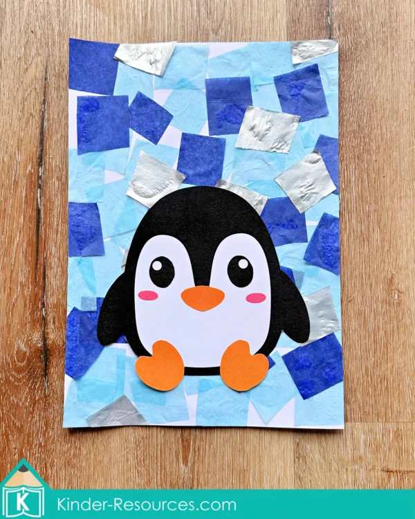 Penguins Preschool Unit | Circle Time Printables and Activities | Habitat Craft Tissue Paper with Template Cut Out Penguin