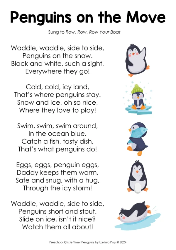 Penguins Preschool Unit | Circle Time Printables and Activities | Preschool Song about Penguins