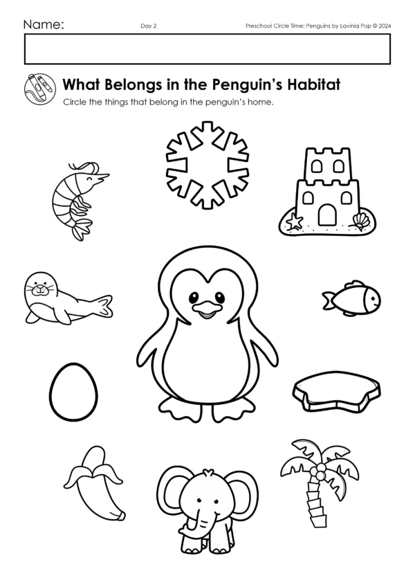 Penguins Preschool Unit | Circle Time Printables and Activities | Penguin Habitat Belongs