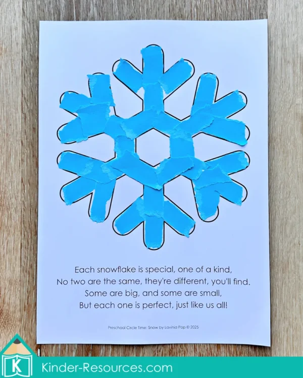 Snow Winter Preschool Unit | Circle Time Printables and Activities | Snowflake Torn Paper Craft