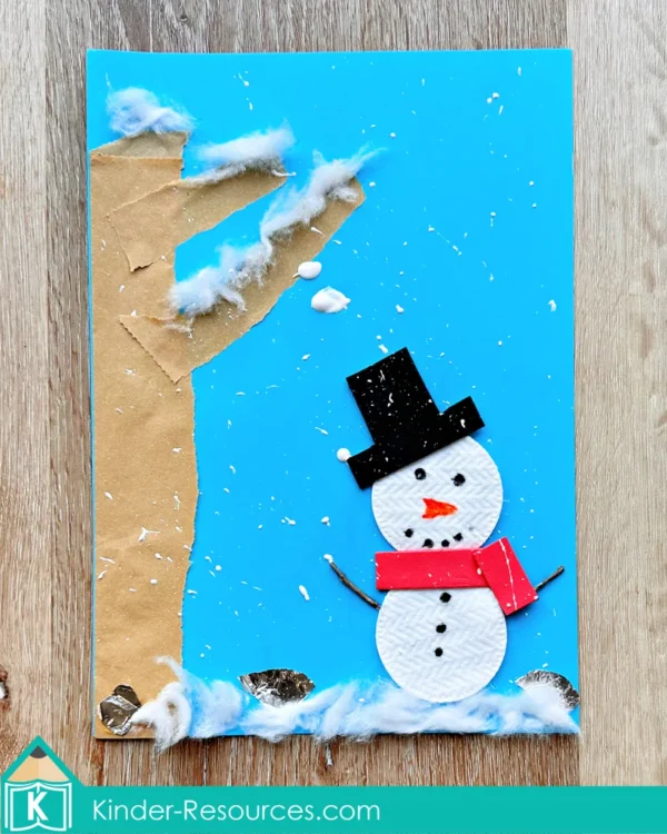 Snow Winter Preschool Unit | Circle Time Printables and Activities | Snowman Craft with different materials for texture