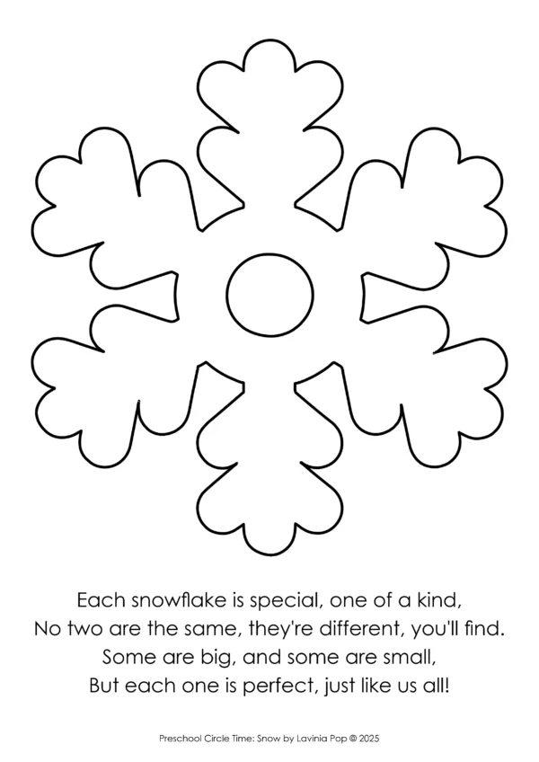 Snow Winter Preschool Unit | Circle Time Printables and Activities | Snowflake Craft Template