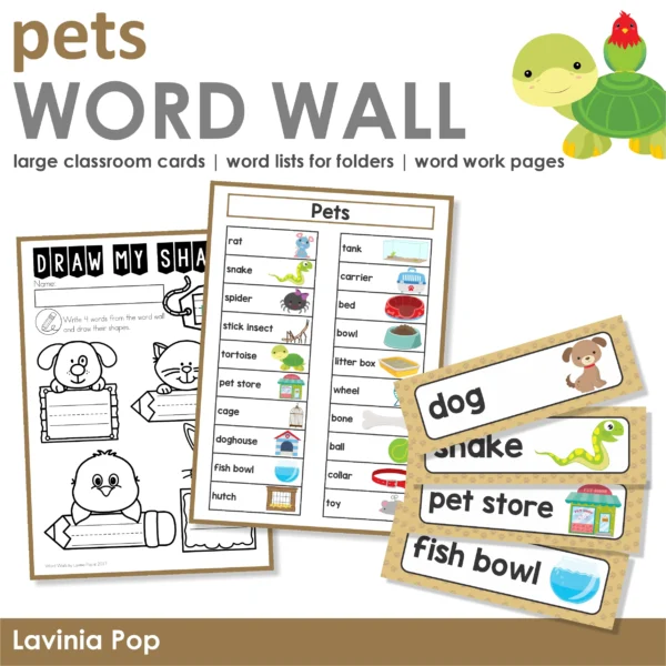 Pet Word Wall packet for learning new vocabulary | Writing Centers | Word List & Word Work Pages