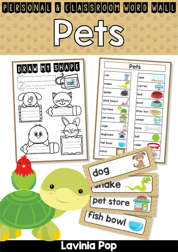 Pet Word Wall packet for learning new vocabulary | Writing Centers | Display for Preschool | Prek | Homeschool | Daycare