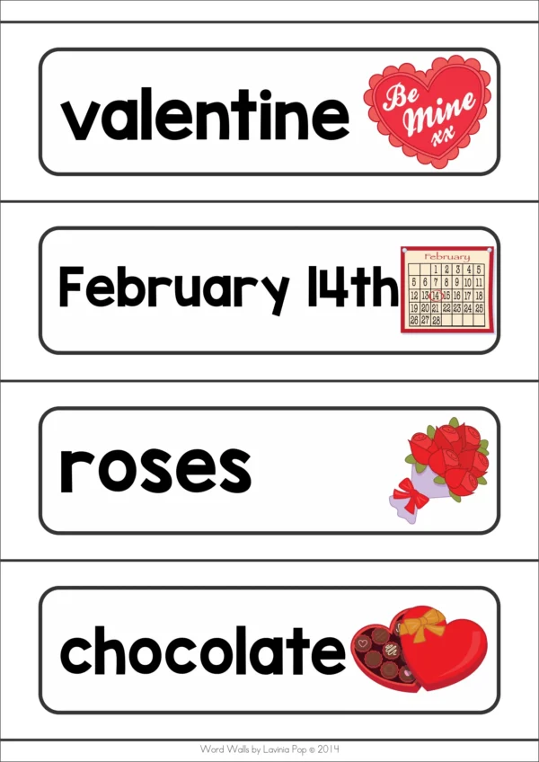 Valentine's Day Word Wall packet for learning new vocabulary | Writing Centers