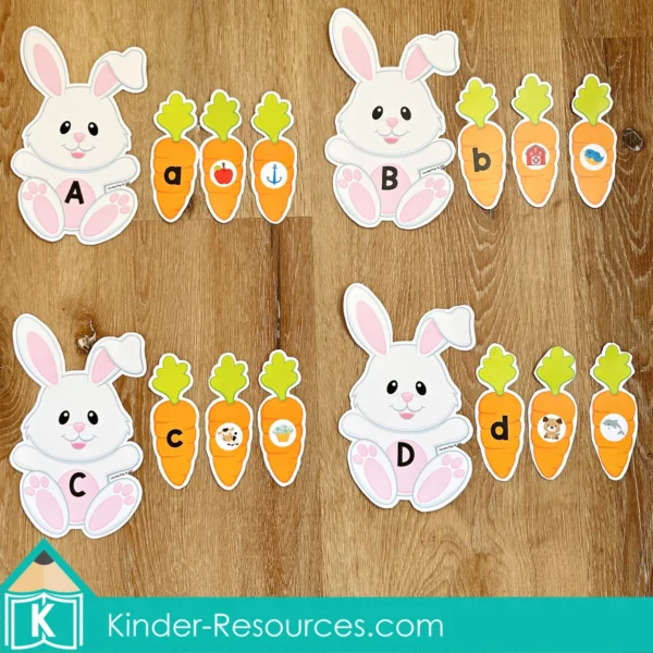 Pet Bunny | Easter Preschool Center | Alphabet and Beginning Sounds Printable Activity | Cute Rabbit and Carrot Match