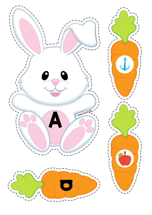 Pet Bunny | Easter Preschool Center | Alphabet and Beginning Sounds Printable Activity | Cute Rabbit and Carrot Match