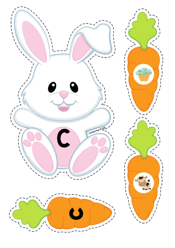 Pet Bunny | Easter Preschool Center | Alphabet and Beginning Sounds Printable Activity | Cute Rabbit and Carrot Match