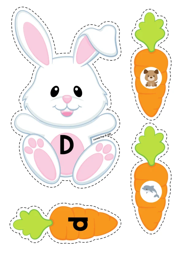 Pet Bunny | Easter Preschool Center | Alphabet and Beginning Sounds Printable Activity | Cute Rabbit and Carrot Match