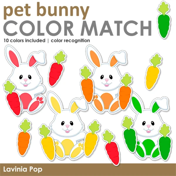 Pet Bunny and Carrot Color Matching Printable Activity | PreK Homeschool | Color Reconition