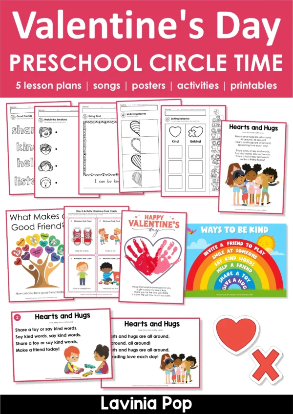 Valentine's Day Preschool Unit | Circle Time Printables and Activities | Friendship & Kindness |