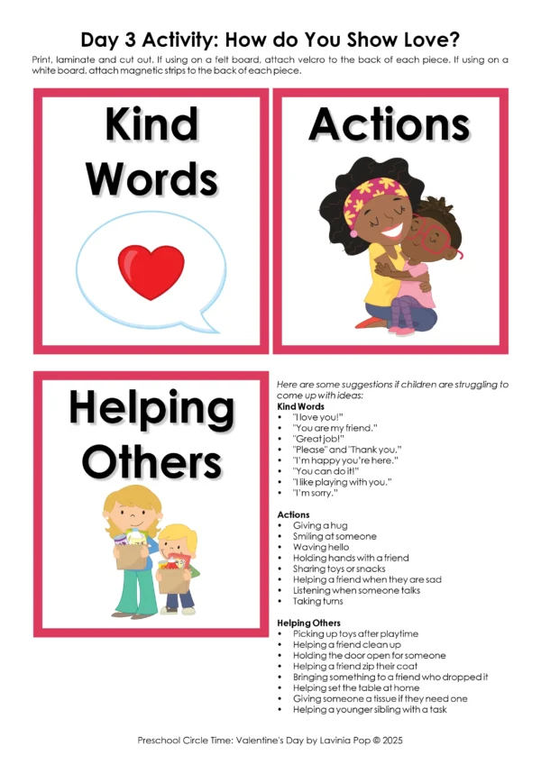 Valentine's Day Preschool Unit | Circle Time Printables and Activities | Friendship & Kindness | How Do You Show Love? Chart Headers