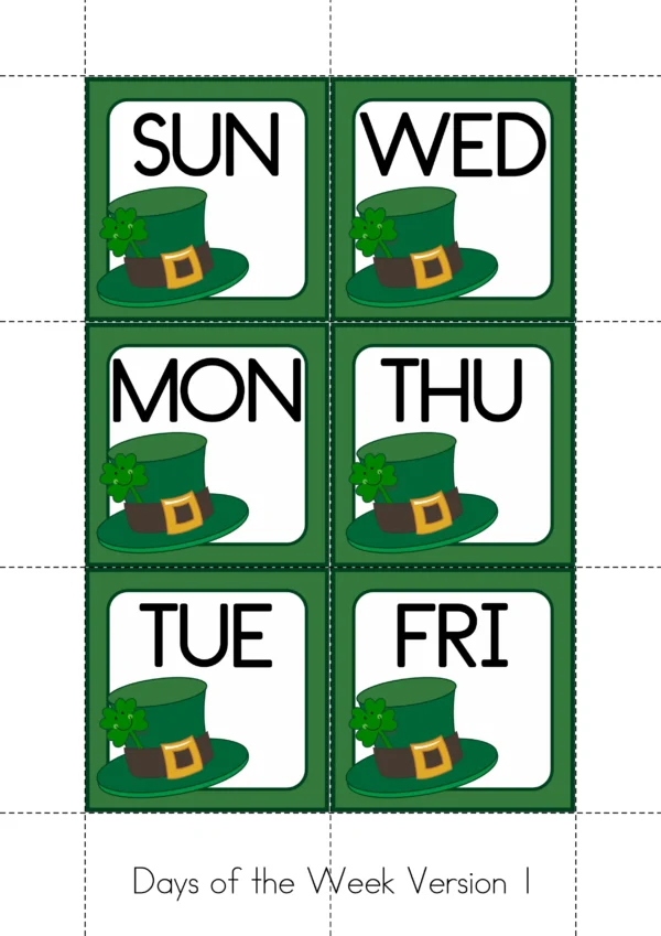 March Calendar Time Cards Pocket Chart | Number Cards, Days of the Week, Season | St. Patrick's Day